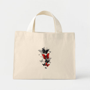 Flying Black and Red Morpho Butterfliegen Mini Stoffbeutel