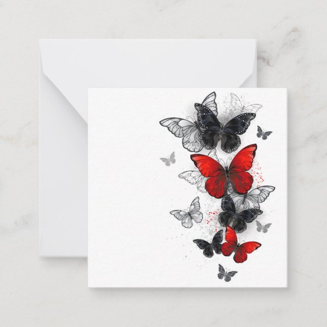 Flying Black and Red Morpho Butterfliegen Mitteilungskarte (Vorderseite)