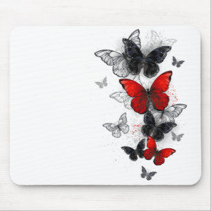 Flying Black and Red Morpho Butterfliegen Mousepad