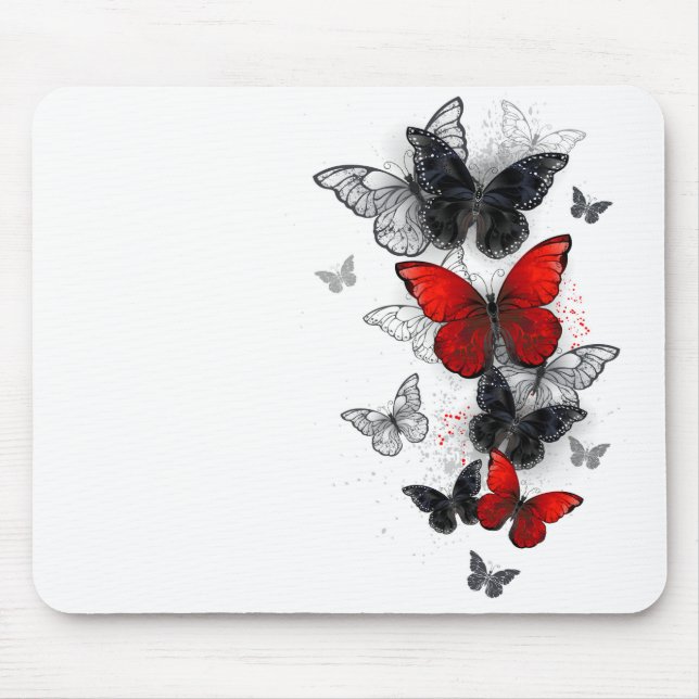 Flying Black and Red Morpho Butterfliegen Mousepad (Vorne)