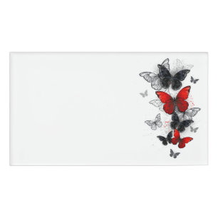 Flying Black and Red Morpho Butterfliegen Namenschild