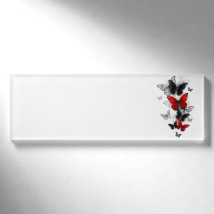 Flying Black and Red Morpho Butterfliegen Namenschild