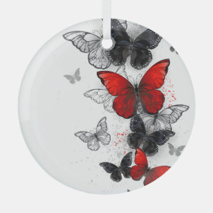 Flying Black and Red Morpho Butterfliegen Ornament Aus Glas