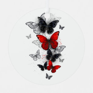 Flying Black and Red Morpho Butterfliegen Ornament Aus Metall