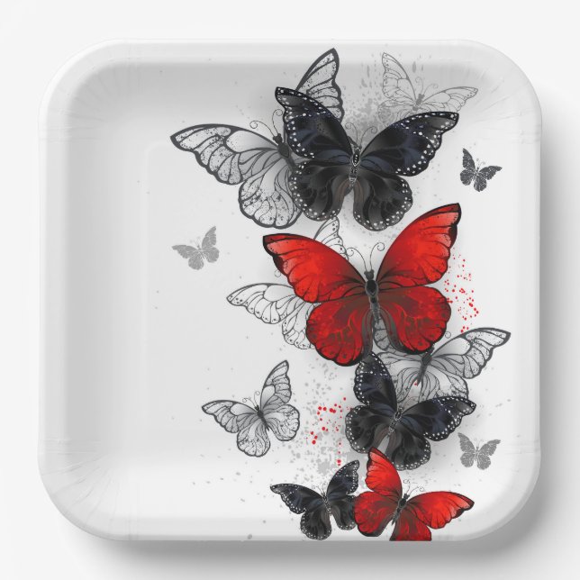 Flying Black and Red Morpho Butterfliegen Pappteller (Vorderseite)