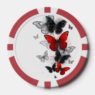 Flying Black and Red Morpho Butterfliegen Pokerchips