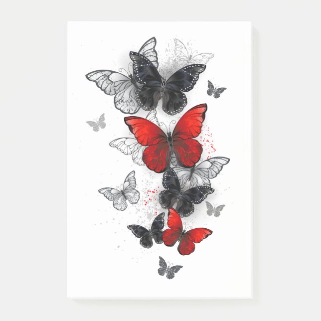 Flying Black and Red Morpho Butterfliegen Post-it Klebezettel (Vorderseite)