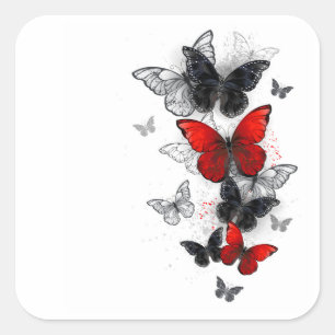 Flying Black and Red Morpho Butterfliegen Quadratischer Aufkleber