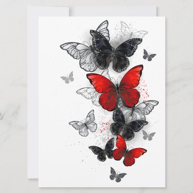 Flying Black and Red Morpho Butterfliegen Save The Date (Vorderseite)