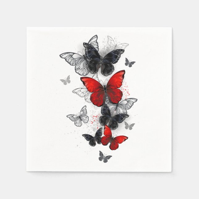 Flying Black and Red Morpho Butterfliegen Serviette (Vorderseite)