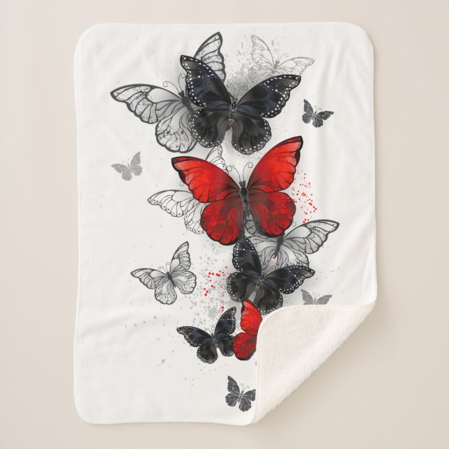 Flying Black and Red Morpho Butterfliegen Sherpadecke (Vorderseite)