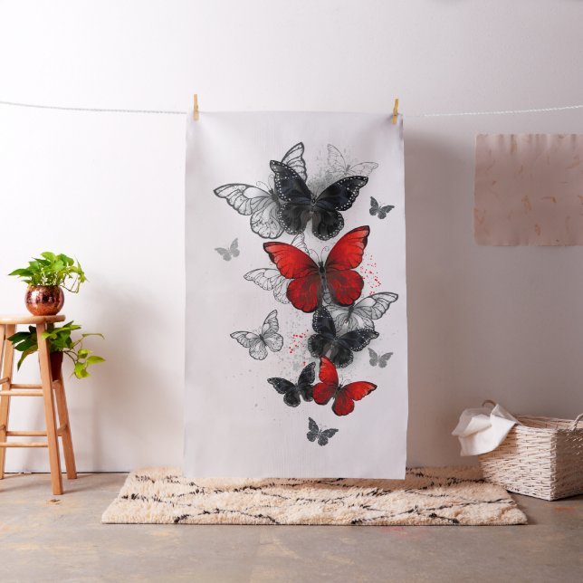 Flying Black and Red Morpho Butterfliegen Stoff (Beispiel)