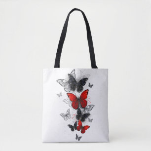 Flying Black and Red Morpho Butterfliegen Tasche