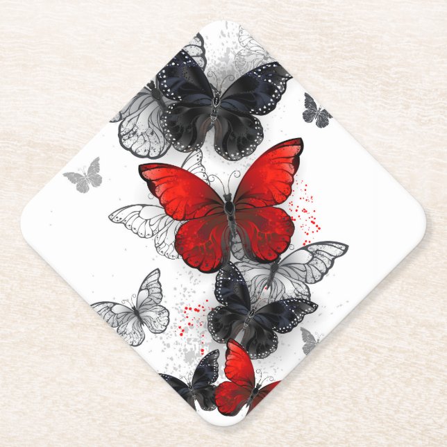 Flying Black and Red Morpho Butterfliegen Untersetzer (Vorderseite)