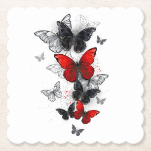 Flying Black and Red Morpho Butterfliegen Untersetzer