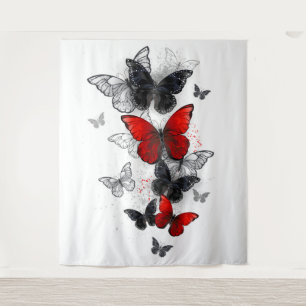 Flying Black and Red Morpho Butterfliegen Wandteppich