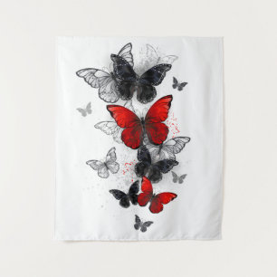 Flying Black and Red Morpho Butterfliegen Wandteppich