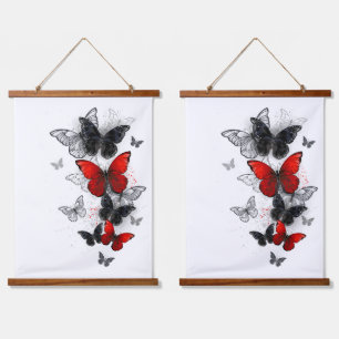 Flying Black and Red Morpho Butterfliegen Wandteppich Mit Holzrahmen