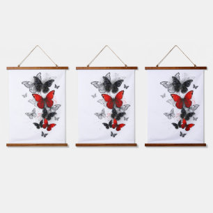Flying Black and Red Morpho Butterfliegen Wandteppich Mit Holzrahmen