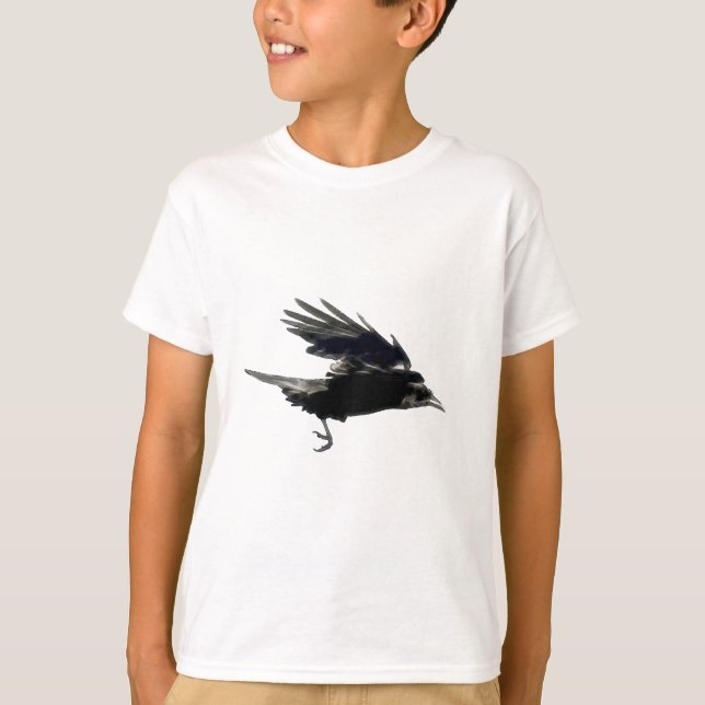 Flying Black Crow Wildlife Art T-Shirt (Vorderseite)