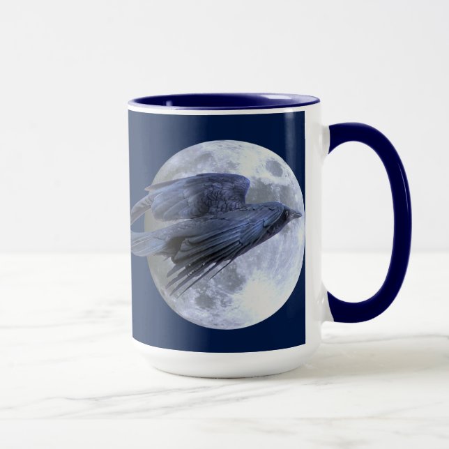 Flying Black Raven & Moon Goth Wildlife Design Tasse (Rechts)