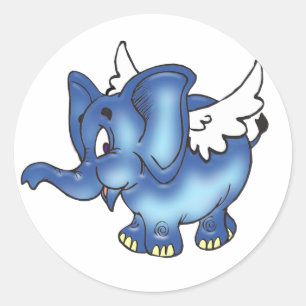 Flying Blue Elephant Runder Aufkleber