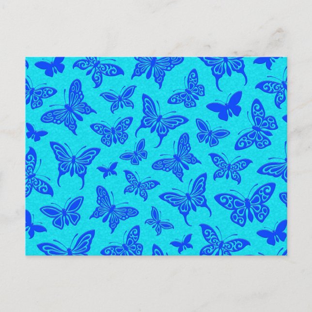 Flying Blue-Schmetterlinge-Muster Postkarte (Vorderseite)
