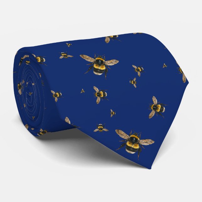 Flying Bumblebees Pattern Navy Blue Krawatte (Gerollt)