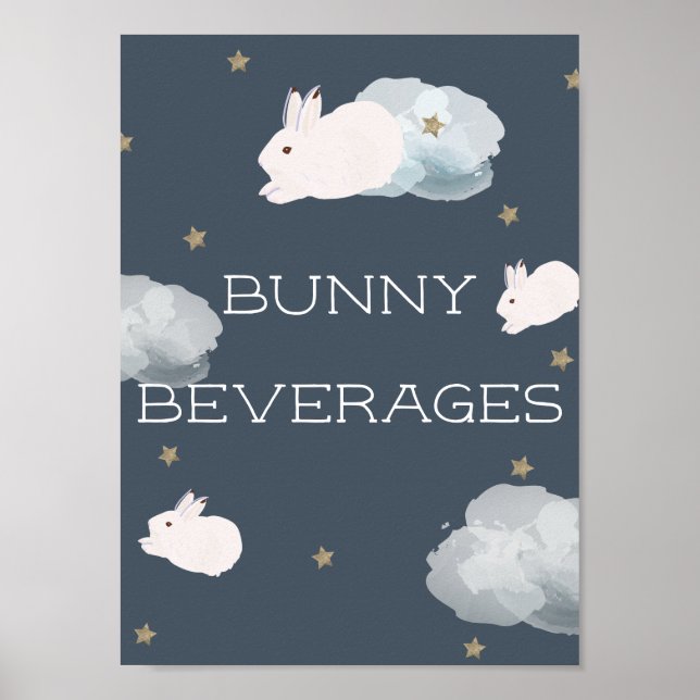 Flying Bunny Baby Dusche Bunny Beverages Unterschr Poster (Vorne)