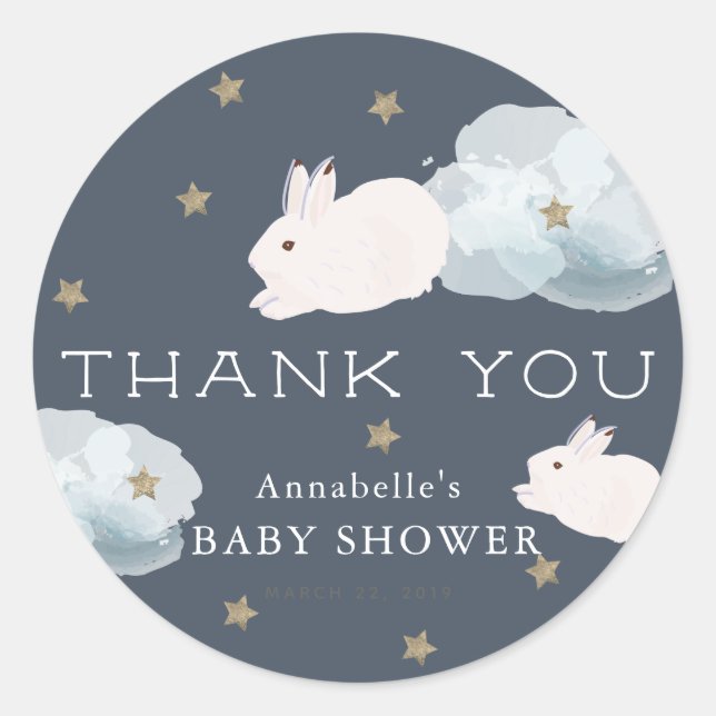 Flying Bunny Baby Showdusche Vielen Dank Sticker (Vorderseite)