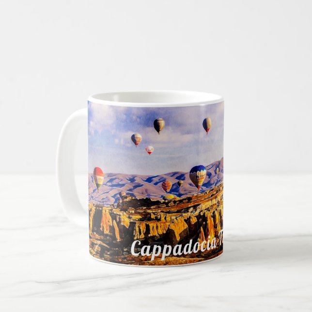 Flying bunt Luftballons. Kappadokien, Türkei. Kaffeetasse (Vorderseite Links)