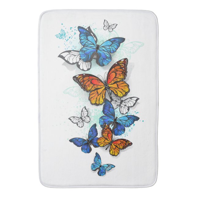 Flying Butterflies Morpho und Monarch Badematte (Vorderseite Vertikal)