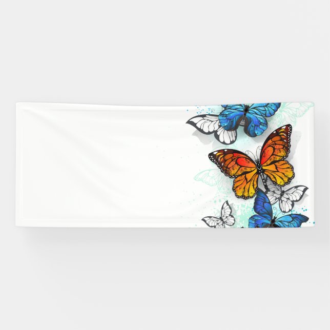 Flying Butterflies Morpho und Monarch Banner (Horizontal)
