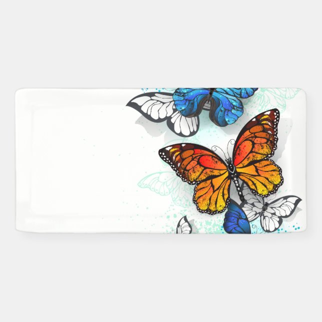 Flying Butterflies Morpho und Monarch Banner (Horizontal)