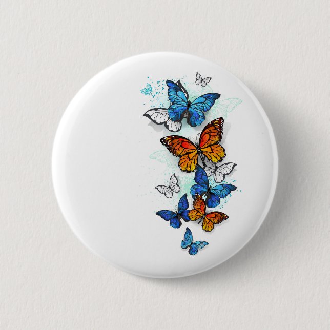 Flying Butterflies Morpho und Monarch Button (Vorderseite)