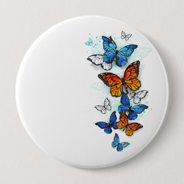 Flying Butterflies Morpho und Monarch Button (Vorderseite)