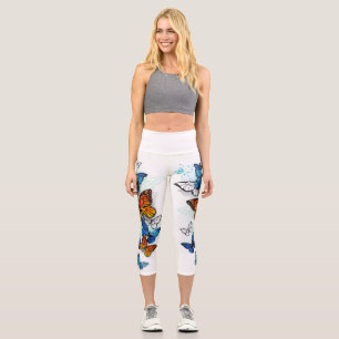 Flying Butterflies Morpho und Monarch Capri Leggings
