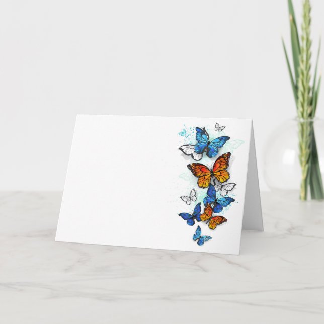 Flying Butterflies Morpho und Monarch Dankeskarte (Vorderseite)