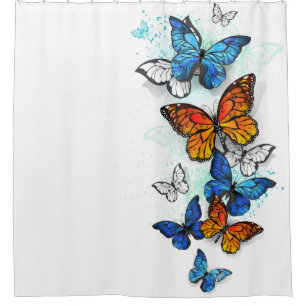 Flying Butterflies Morpho und Monarch Duschvorhang