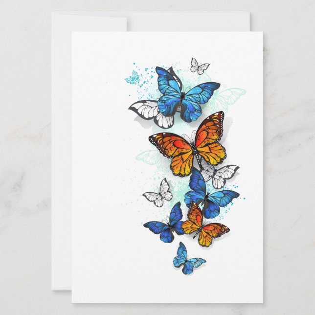 Flying Butterflies Morpho und Monarch Einladung (Vorderseite)