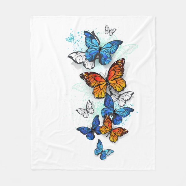 Flying Butterflies Morpho und Monarch Fleecedecke (Vorderseite)