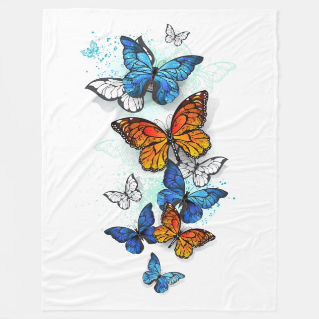 Flying Butterflies Morpho und Monarch Fleecedecke (Vorderseite)