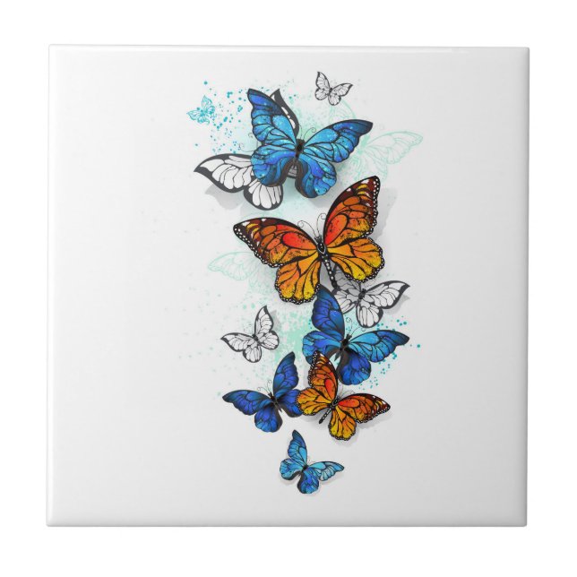 Flying Butterflies Morpho und Monarch Fliese (Vorderseite)