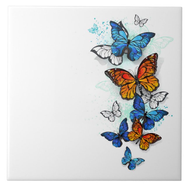 Flying Butterflies Morpho und Monarch Fliese (Vorderseite)