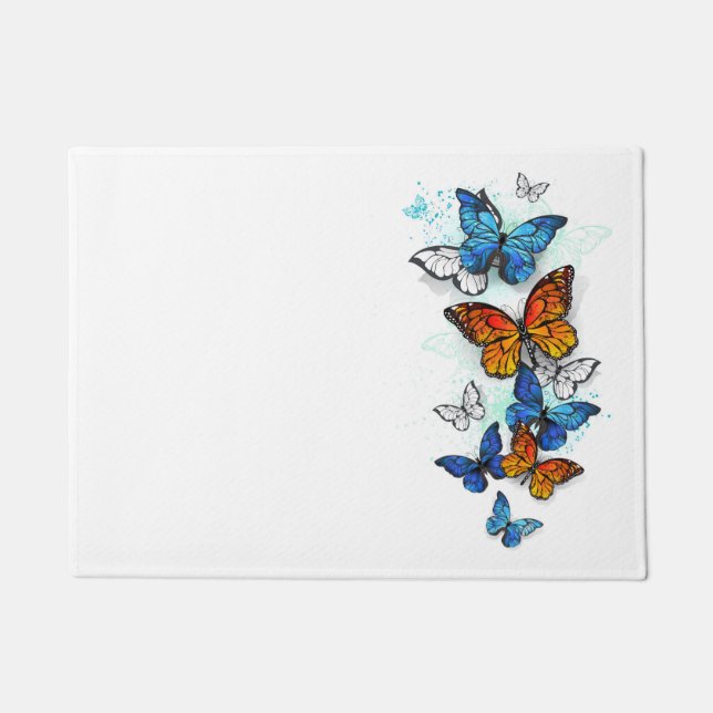 Flying Butterflies Morpho und Monarch Fußmatte (Vorderseite)
