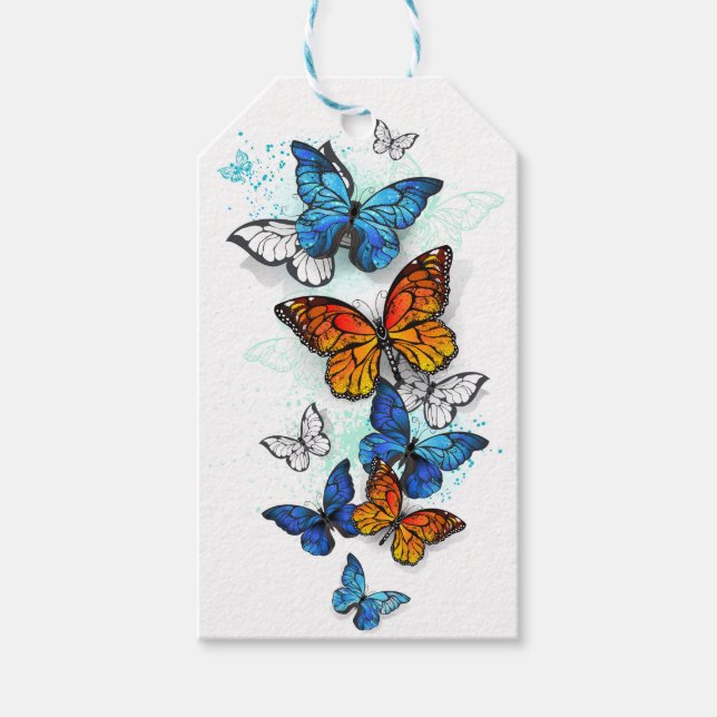 Flying Butterflies Morpho und Monarch Geschenkanhänger (Vorderseite)