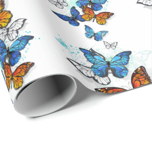 Flying Butterflies Morpho und Monarch Geschenkpapier