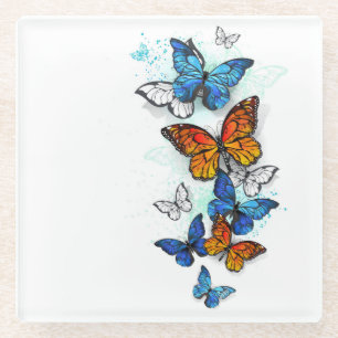 Flying Butterflies Morpho und Monarch Glasuntersetzer