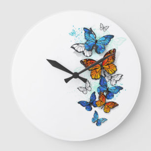 Flying Butterflies Morpho und Monarch Große Wanduhr