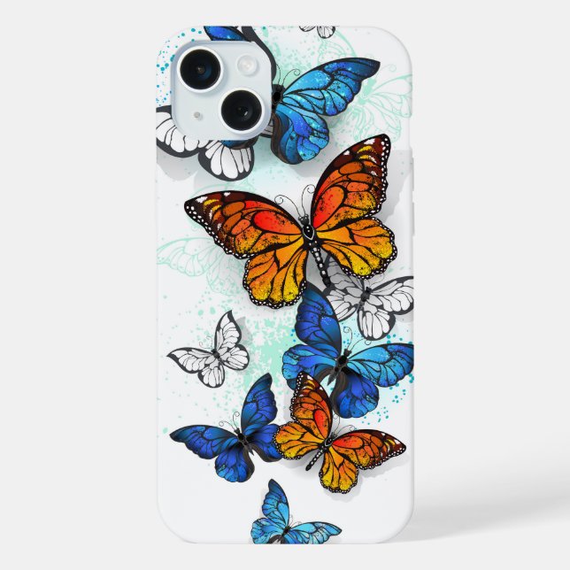 Flying Butterflies Morpho und Monarch iPhone 15 Plus Hülle (Rückseite)